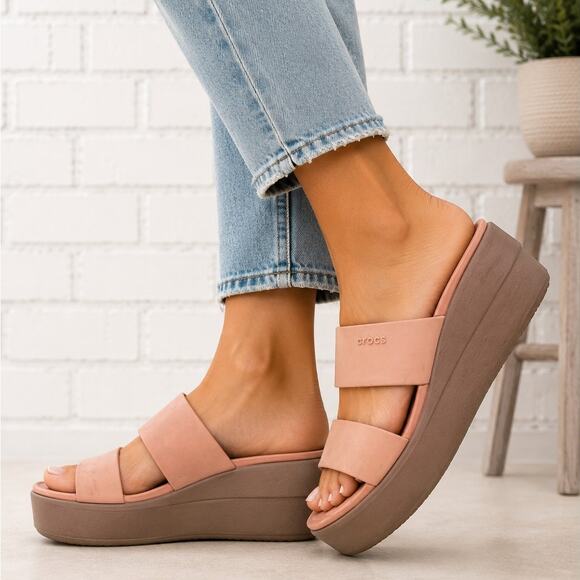 CROCS Shoes - Crocs Brooklyn Nude Mid Wedge Sandals Size 9